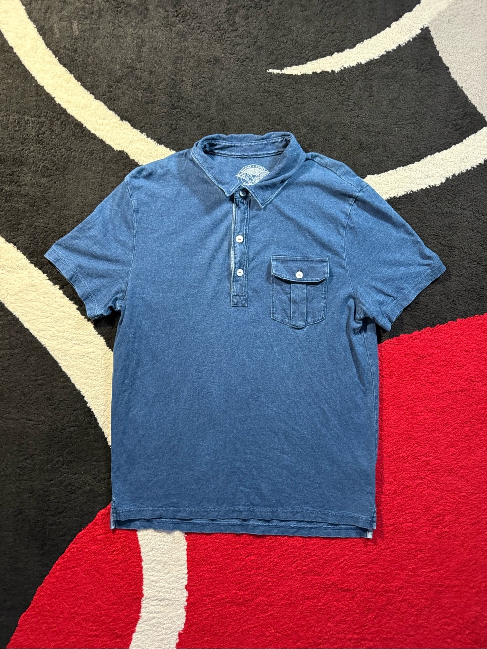 Wallace & Barnes Polo Shirt Mens Medium Blue Indigo Casual Preppy Pocket